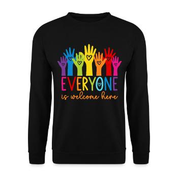 Everyone is welcome here - Unisex Sweatshirt - black - Front - Alina (178cm) & Michal (187cm)