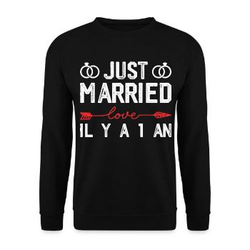 Baumwolle 1 Jahr Geschenk zum Hochzeitstag - Unisex Pullover - Schwarz - Vorne - Alina (178cm) & Michal (187cm)