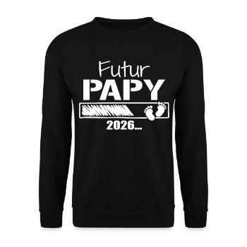 Futur Papy 2026 Cadeau Bientôt Grand-Père - Sweat-shirt Unisexe - noir - Devant - Alina (178cm) & Michal (187cm)
