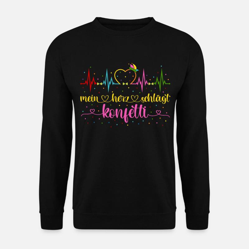 Fasching Herzschlag EKG Mein Herz schlägt Konfetti - Unisex Pullover - Schwarz