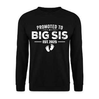 Befördert zur Big Sis 2025 Lustig für die neue große Schwester - Unisex Pullover - Schwarz - Vorne - Alina (178cm) & Michal (187cm)