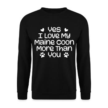 Ja, ich liebe meine Maine Coon mehr als du | Katzenliebhaber - Unisex Pullover - Schwarz - Vorne - Alina (178cm) & Michal (187cm)