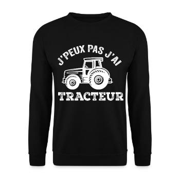 J'Peux Pas J'ai Tracteur Humour Cadeau Fermière - Sweat-shirt Unisexe - noir - Devant - Alina (178cm) & Michal (187cm)