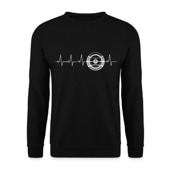Subwoofer Heartbeat, Hifi-Shirt für Leute mit Bass - Unisex Pullover - Schwarz - Vorne - Alina (178cm) & Michal (187cm)