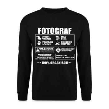Profession de photographe, appareil photo, chemise de photographe, Photoshirt - Sweat-shirt Unisexe - noir - Devant - Alina (178cm) & Michal (187cm)