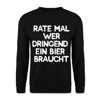 Rate mal wer dringend ein Bier braucht - Unisex Pullover - Schwarz - Vorne - Alina (178cm) & Michal (187cm)