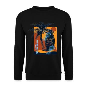 Surfen , Cool Summer , Palmen mit Sonnenuntergang - Unisex Pullover - Schwarz - Vorne - Alina (178cm) & Michal (187cm)