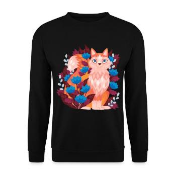 Fuchs in den Blumen T-Shirt - Unisex Pullover - Schwarz - Vorne - Alina (178cm) & Michal (187cm)