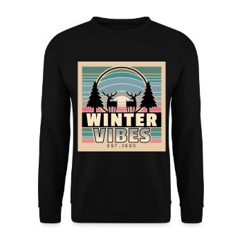 Winter Vibes: Retro Sunset & Nature - Unisex Sweatshirt - black - Front - Alina (178cm) & Michal (187cm)