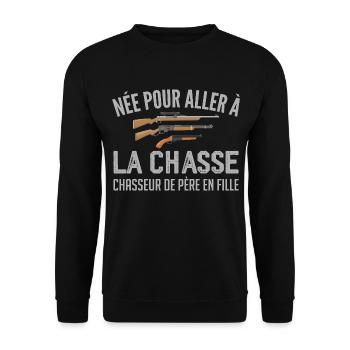 chasseur née pour aller à la chasse père et fille - Sweat-shirt Unisexe - noir - Devant - Alina (178cm) & Michal (187cm)