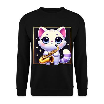 Conception de dessin animé de chat de saxophone mignon - Sweat-shirt Unisexe - noir - Devant - Alina (178cm) & Michal (187cm)