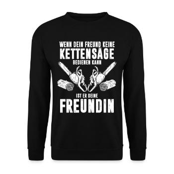 KETTENSÄGE / HOLZ / WALD - Unisex Pullover - Schwarz - Vorne - Alina (178cm) & Michal (187cm)