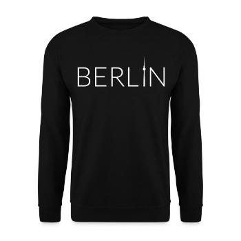 Berlin mit Fernsehturm Weiß - Unisex Pullover - Schwarz - Vorne - Alina (178cm) & Michal (187cm)