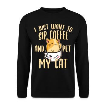 Lustiger Kaffee und Katze, die Koffein-Liebhaber - Unisex Pullover - Schwarz - Vorne - Alina (178cm) & Michal (187cm)
