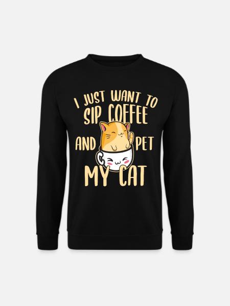 Lustiger Kaffee und Katze, die Koffein-Liebhaber - Unisex Pullover - Schwarz