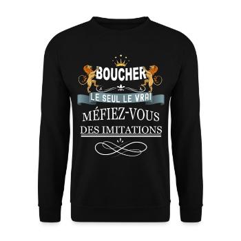 Pour mon boucher le seul le vrai humour métier - Sweat-shirt Unisexe - noir - Devant - Alina (178cm) & Michal (187cm)