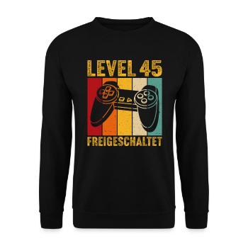 45.Geburtstag - 45 jahre level 45 freigeschaltet - Unisex Pullover - Schwarz - Vorne - Alina (178cm) & Michal (187cm)
