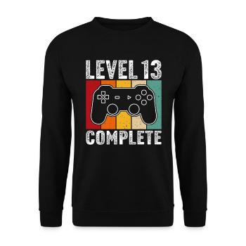 13.Geburtstag - 13 Jahre Gamer Level 13 complete - Unisex Pullover - Schwarz - Vorne - Alina (178cm) & Michal (187cm)