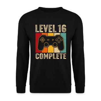 16.Geburtstag - 16 Jahre Gamer Level 16 complete - Unisex Pullover - Schwarz - Vorne - Alina (178cm) & Michal (187cm)