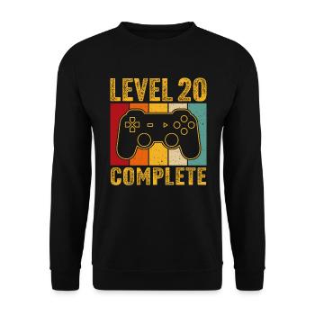20.Geburtstag - 20 Jahre Gamer Level 20 complete - Unisex Pullover - Schwarz - Vorne - Alina (178cm) & Michal (187cm)
