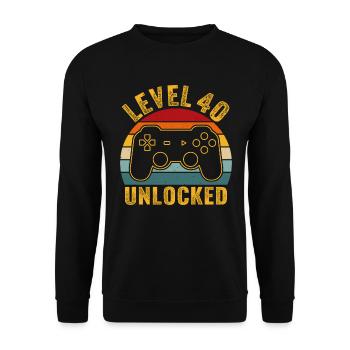 40.Geburtstag - 40 Jahre Gamer Level 40 unlocked - Unisex Pullover - Schwarz - Vorne - Alina (178cm) & Michal (187cm)
