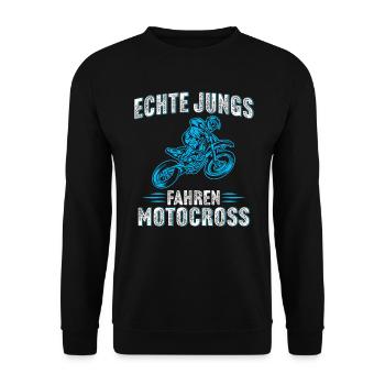 Echte Jungs Fahren Motocross Kinder Motorrad - Unisex Pullover - Schwarz - Vorne - Alina (178cm) & Michal (187cm)
