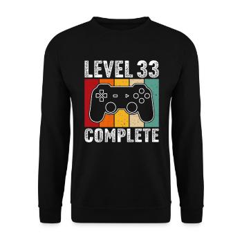 33.Geburtstag - 33 Jahre Gamer Level 33 complete - Unisex Pullover - Schwarz - Vorne - Alina (178cm) & Michal (187cm)