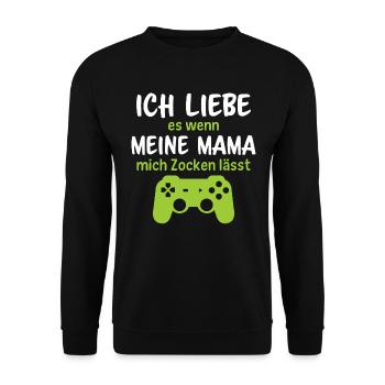 Ich liebe es wenn meine mama mich zocken lässt - Unisex Pullover - Schwarz - Vorne - Alina (178cm) & Michal (187cm)