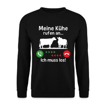 meine kühe rufen an ich muss los - Unisex Pullover - Schwarz - Vorne - Alina (178cm) & Michal (187cm)