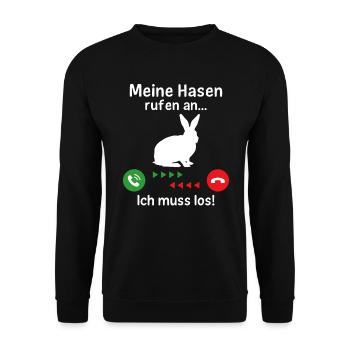 Meine Hasen rufen an ich muss los - Unisex Pullover - Schwarz - Vorne - Alina (178cm) & Michal (187cm)