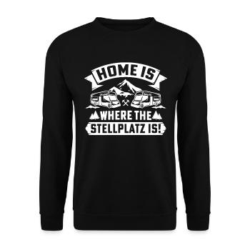 Home is where the stellplatz is camping - Unisex Pullover - Schwarz - Vorne - Alina (178cm) & Michal (187cm)