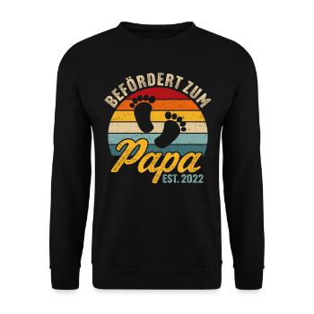 Retro befördert zum papa 2022 ich werde vater 2022 - Unisex Pullover - Schwarz - Vorne - Alina (178cm) & Michal (187cm)