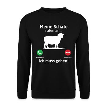 Meine Schafe rufen an ich muss gehen - Unisex Pullover - Schwarz - Vorne - Alina (178cm) & Michal (187cm)