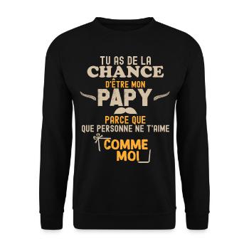 Papy chance Cadeau Grand Père - Sweat-shirt Unisexe - noir - Devant - Alina (178cm) & Michal (187cm)