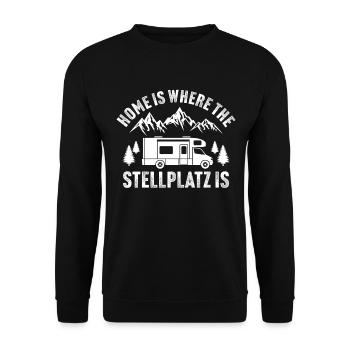home is where the stellplatz is camper wohnmobil - Unisex Pullover - Schwarz - Vorne - Alina (178cm) & Michal (187cm)