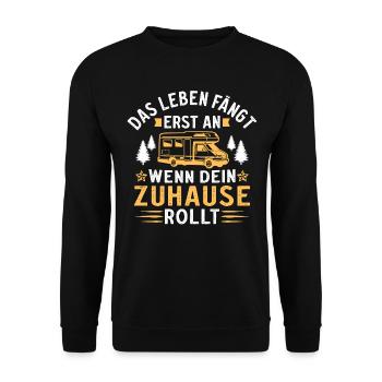das leben fängt erst an wenn dein zuhause rollt - Unisex Pullover - Schwarz - Vorne - Alina (178cm) & Michal (187cm)