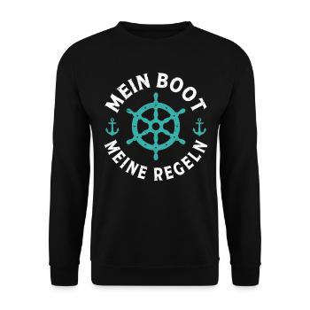 mein boot meine regeln t-shirt bootfahren - Unisex Pullover - Schwarz - Vorne - Alina (178cm) & Michal (187cm)