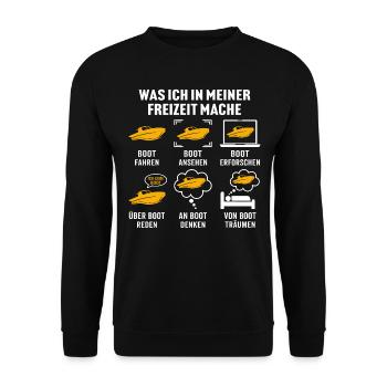Was ich in meiner freizeit mache boot fahren - Unisex Pullover - Schwarz - Vorne - Alina (178cm) & Michal (187cm)