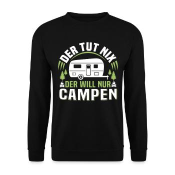 der tut nix der will nur campen camper wohnwagen - Unisex Pullover - Schwarz - Vorne - Alina (178cm) & Michal (187cm)