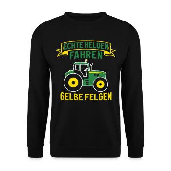 landwirt traktor echte helden fahren gelbe felgen - Unisex Pullover - Schwarz - Vorne - Alina (178cm) & Michal (187cm)