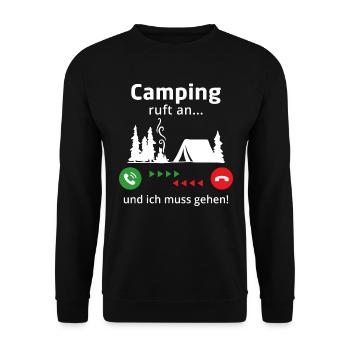 camping ruft an und ich muss gehen - Unisex Pullover - Schwarz - Vorne - Alina (178cm) & Michal (187cm)