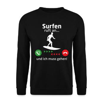 Surfen ruft an und ich muss gehen t-shirt surfer - Unisex Pullover - Schwarz - Vorne - Alina (178cm) & Michal (187cm)