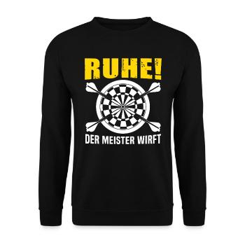 Ruhe der Meister wirft Dart Sprüche Darts - Unisex Pullover - Schwarz - Vorne - Alina (178cm) & Michal (187cm)