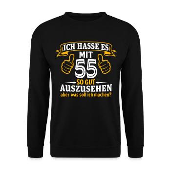 55 Jahre Geschenk 55. Geburtstag Lustig Geschenk - Unisex Pullover - Schwarz - Vorne - Alina (178cm) & Michal (187cm)