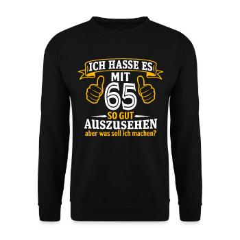 65 Jahre Geschenk 65. Geburtstag Lustig Geschenk - Unisex Pullover - Schwarz - Vorne - Alina (178cm) & Michal (187cm)