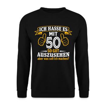 50 Jahre Geschenk 50. Geburtstag Lustig Geschenk - Unisex Pullover - Schwarz - Vorne - Alina (178cm) & Michal (187cm)
