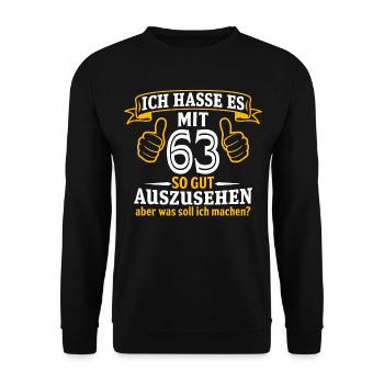 63 Jahre Geschenk 63. Geburtstag Lustig Geschenk - Unisex Pullover - Schwarz - Vorne - Alina (178cm) & Michal (187cm)