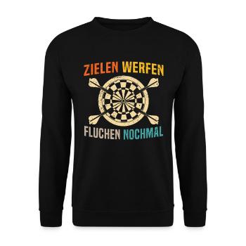 zielen werfen fluchen nochmal cooler dart - Unisex Pullover - Schwarz - Vorne - Alina (178cm) & Michal (187cm)