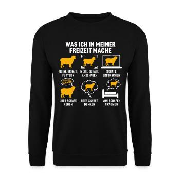 Was ich in meiner freizeit mache meine schafe - Unisex Pullover - Schwarz - Vorne - Alina (178cm) & Michal (187cm)
