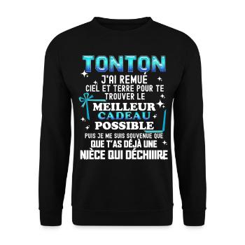 Tonton Cadeau Humour Nièce Message Drôle Famille - Sweat-shirt Unisexe - noir - Devant - Alina (178cm) & Michal (187cm)